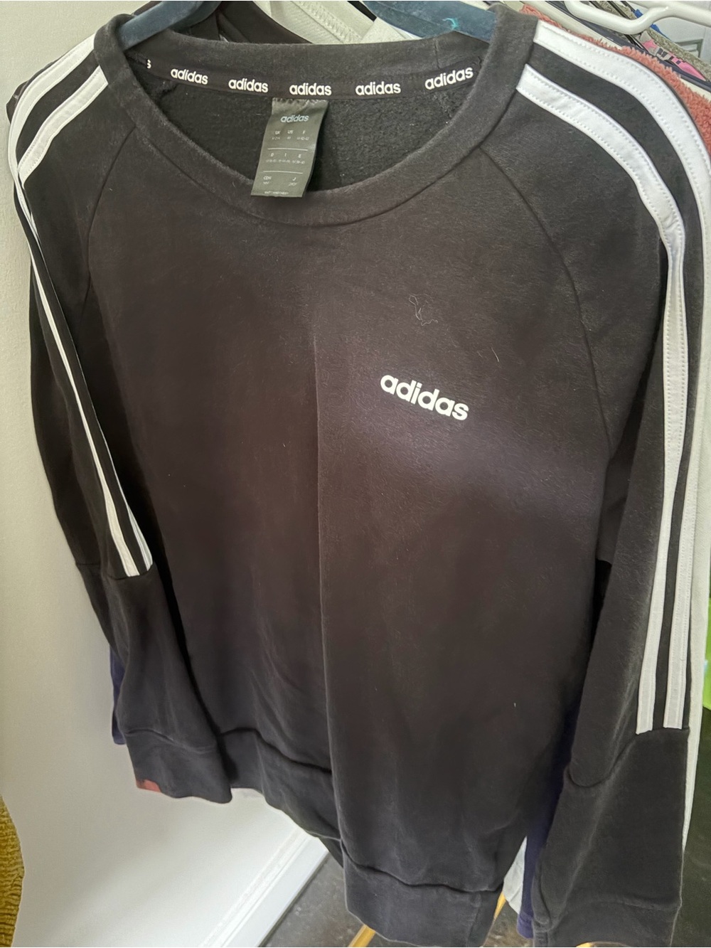adidas Black Crewneck Sweatshirt with White Shoulder Stripes